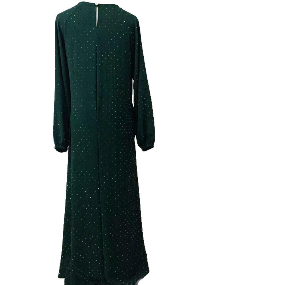 Muslim Rhinestone Dubai Round Neck Pullover Belt Dress - EX-STOCK Canada