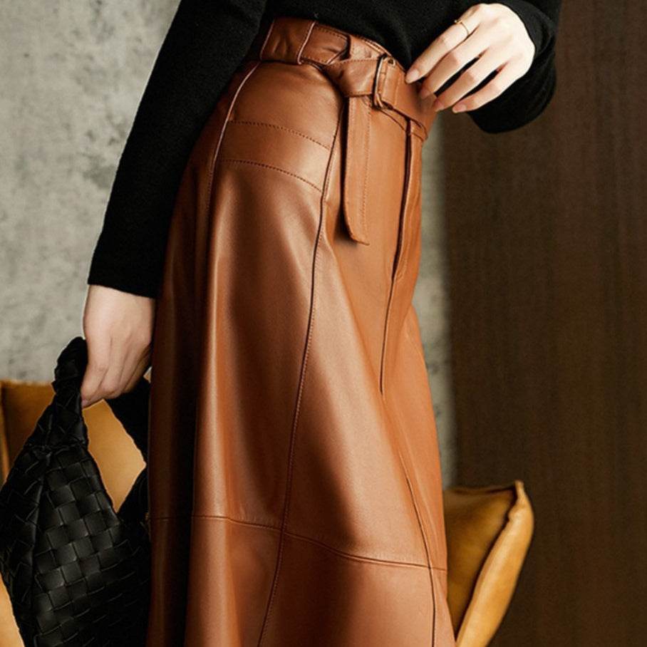 Fashion Retro All-match A- Line High Waist Formal Office Work Midi Faux Leather Skirt - EX-STOCK Canada