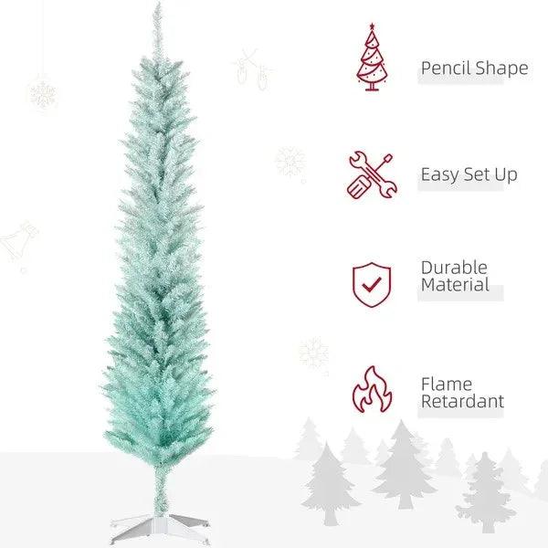 Sapin de Noël en forme de crayon de 6 pieds, sapin de Noël artificiel mince pour décoration de fête de Noël, bleu dégradéEX-STOCK Canada