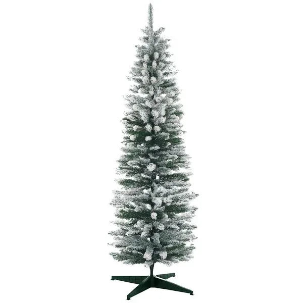 6ft Tall Pencil Artificial Christmas Tree, Holiday Decor With Snow Flocked Branches, Green EX-STOCK Canada