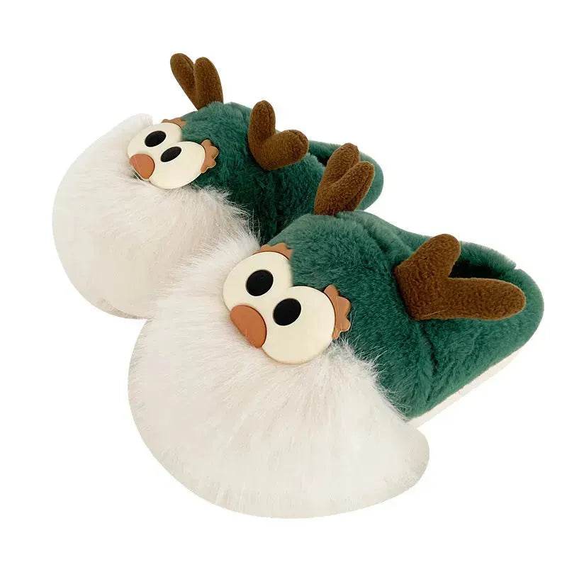 Cute Cartoon Christmas Deer Cotton Shoes Winter Indoor Floor Home Slippers Half-covered Heel Warm Plush Shoes Women - EX-STOCK Canada