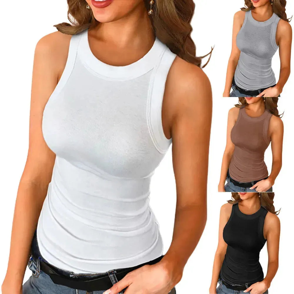 Basic Shirt Round Neck Sleeveless Tops Camisole Women Casual Sport Vest Summer - EX-STOCK CANADA