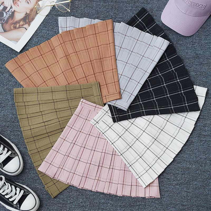 Mini Plaid Pleated High Waist Skirt A- Line Skirt - EX-STOCK Canada