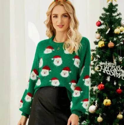 Christmas Sweater Women Cute Cartoon Santa Print Knit Sweater Winter Tops - EX-STOCK Canada