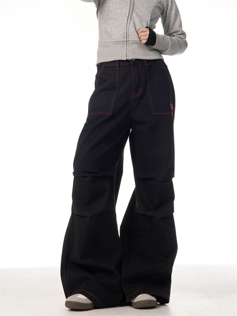 Contrasting Color Of Black And Red Workwear With Pocket Trousers - EX-STOCK Canada