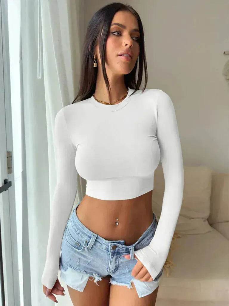 Slim Long Sleeve Crop Top Y2K Fashion Tank Top Women Clothing Casual Evening Top - EX-STOCK Canada
