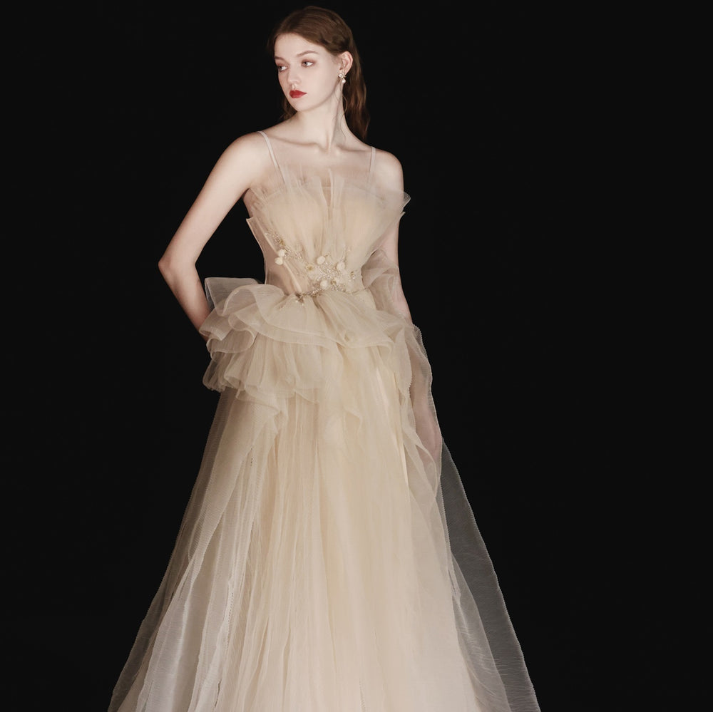 Champagne Annual Meeting Dinner Ladies Belt Long Dress EX-STOCK Canada