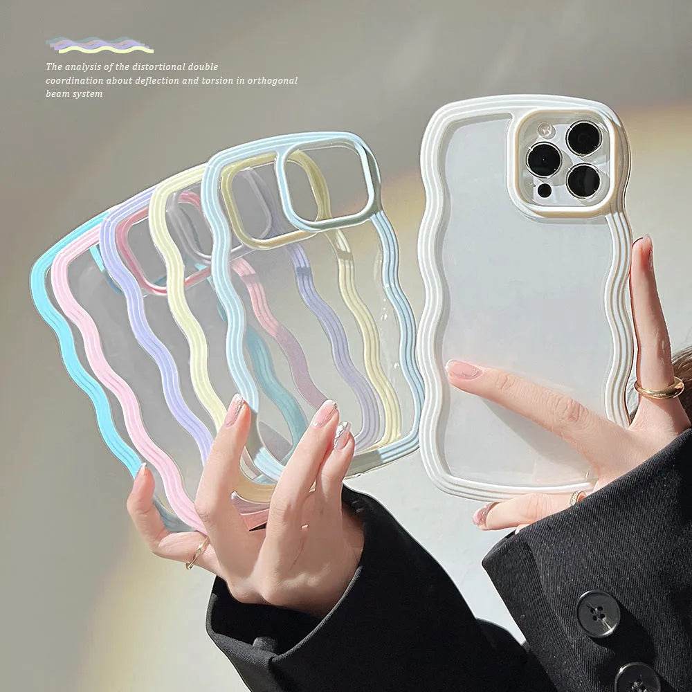 Wave Border Mobile Phone Case Solid Color Simple Candy Color - EX-STOCK Canada