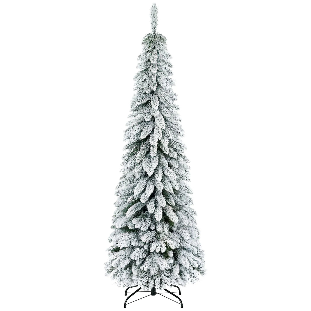 6' Artificial Slim Flocked Christmas Trees, With Snow Frosted Branches, Downswept Shape, Steel Base EX-STOCK Canada