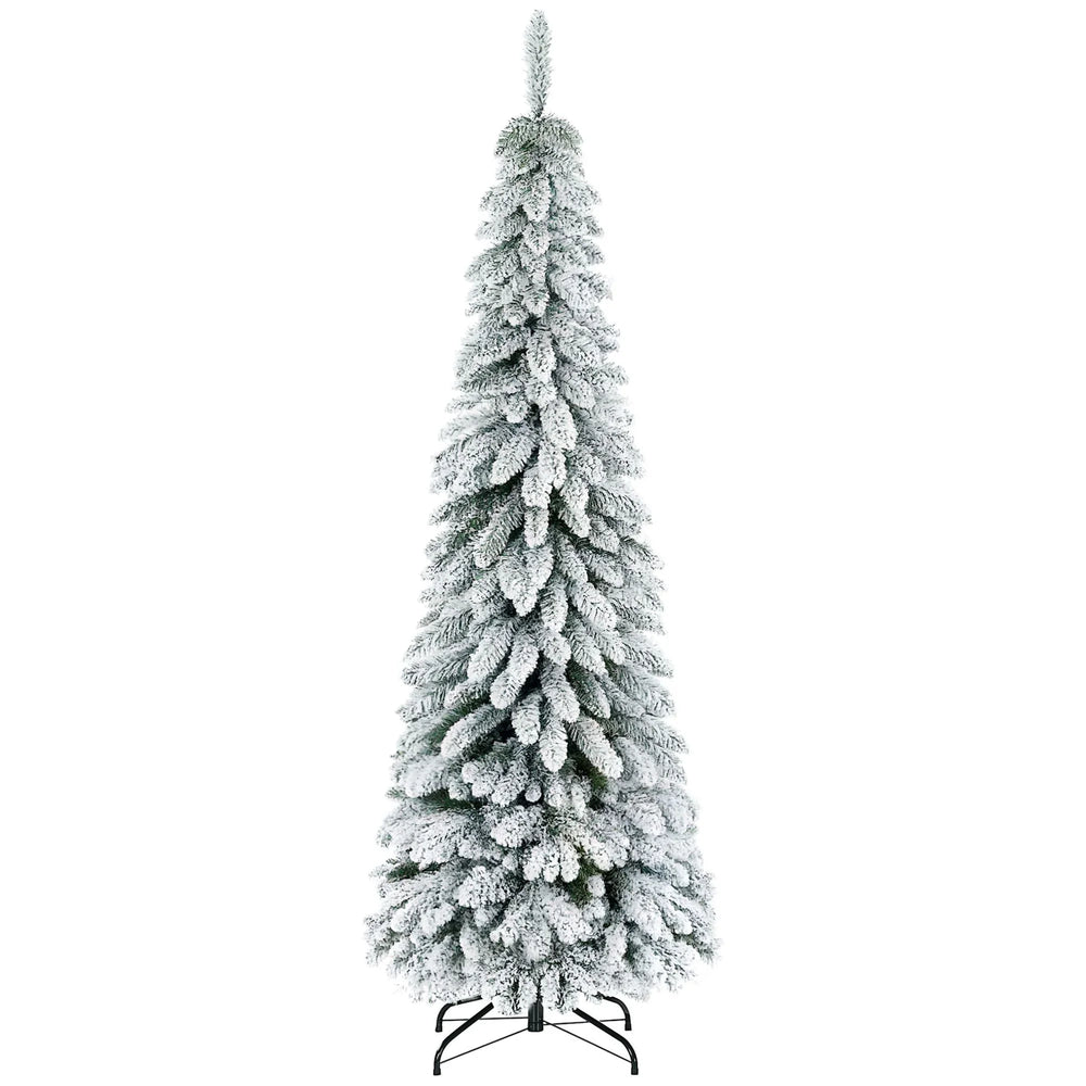 6' Artificial Slim Flocked Christmas Trees, With Snow Frosted Branches, Downswept Shape, Steel Base EX-STOCK Canada