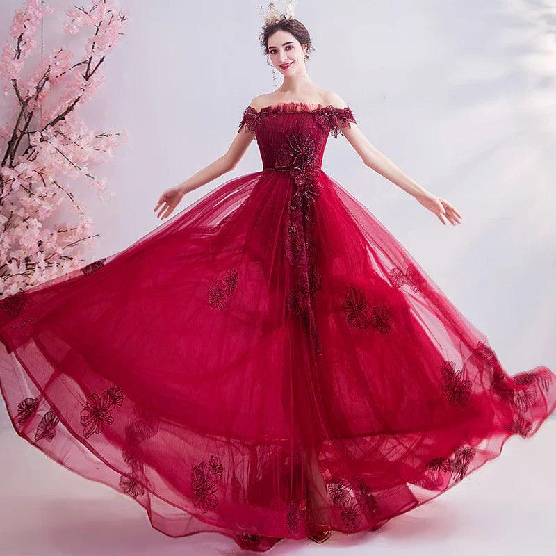 Fashionable Red One-shoulder Wedding Toast Dinner Annual Party Bridesmaid Dress Skirt EX-STOCK Canada