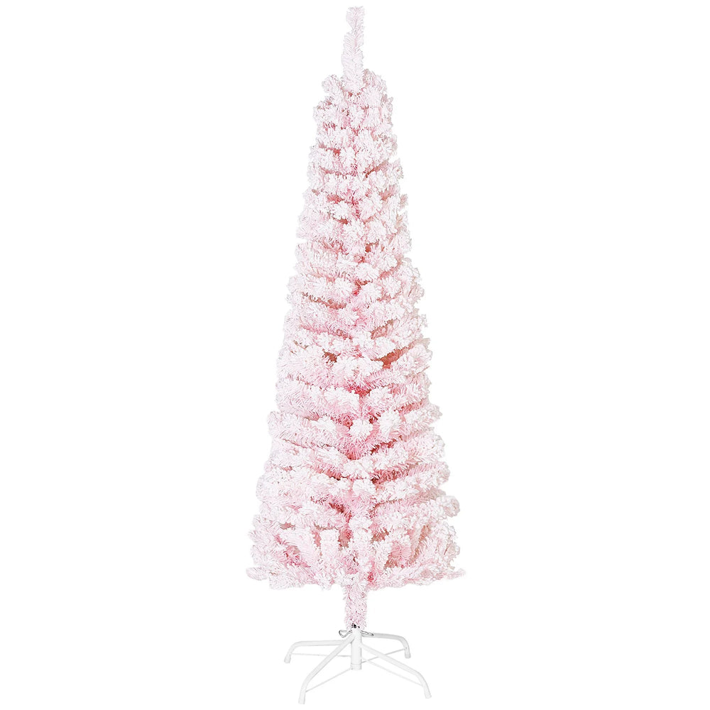 5ft Flocked Christmas Tree, Pencil Christmas Tree With Realistic Branch Tips, Folding Metal Stand EX-STOCK Canada