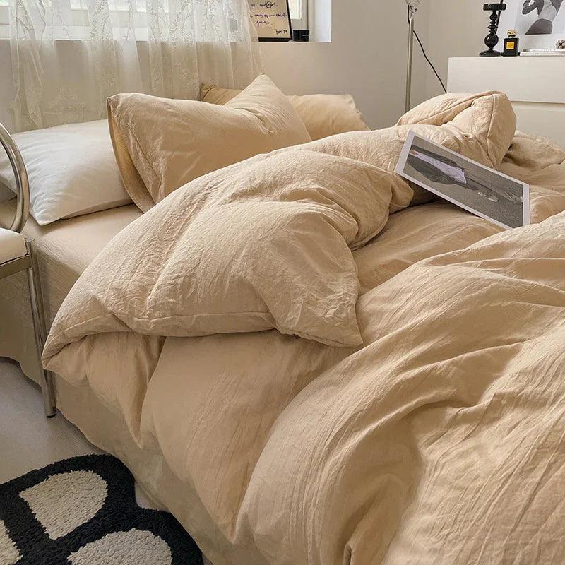 Ensemble de lit quatre pièces Couleur unie Coton lavé au ponçage Housse de couetteEX-STOCK Canada
