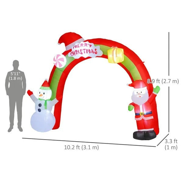 10FT Christmas Inflatable Archway, Outdoor Xmas Blow Up Santa Claus And Snowman Arch With Built-in LED Lights For Yard EX-STOCK Canada