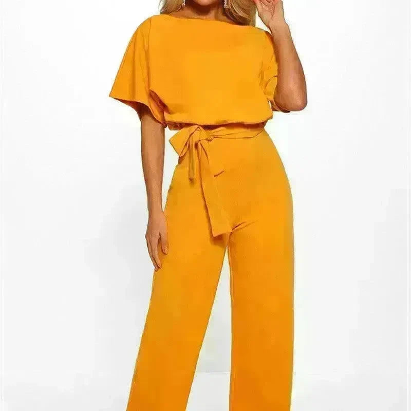 7-color Fashion Lace-up Button Short-sleeved Women's Jumpsuit - EX-STOCK CANADA
