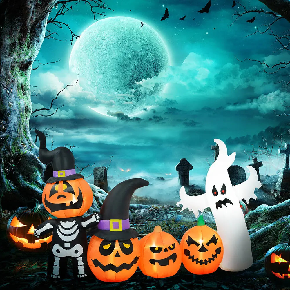 7.5ft Inflatable Halloween Pumpkin Ghost Family, Blow Up LED Display For Garden Indoor Outdoor - EX-STOCK Canada