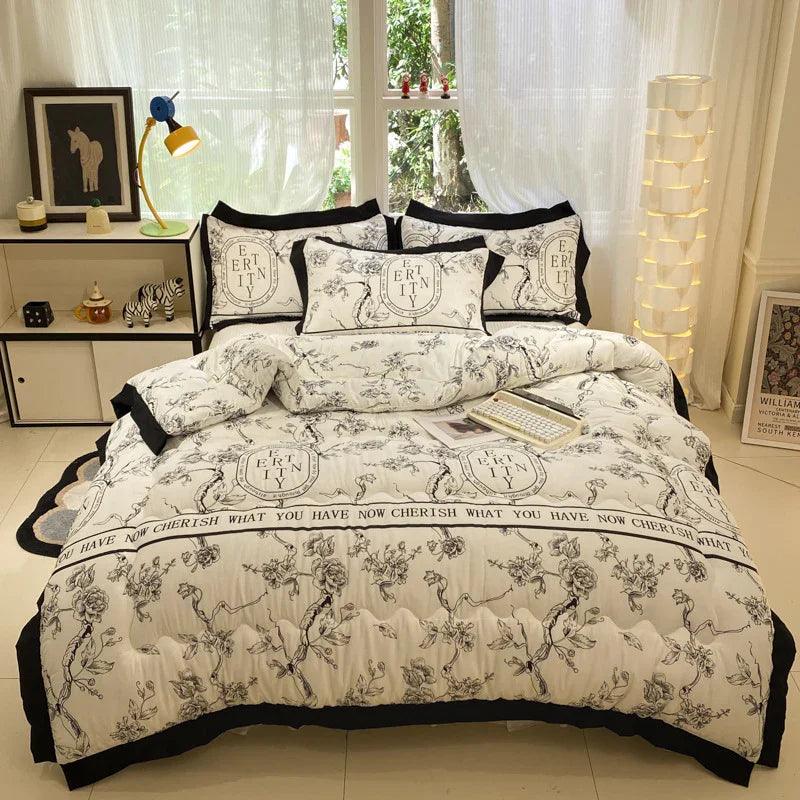 Couette en coton lavé brossé épais Hepburn noir avec dentelle, chaudeEX-STOCK Canada