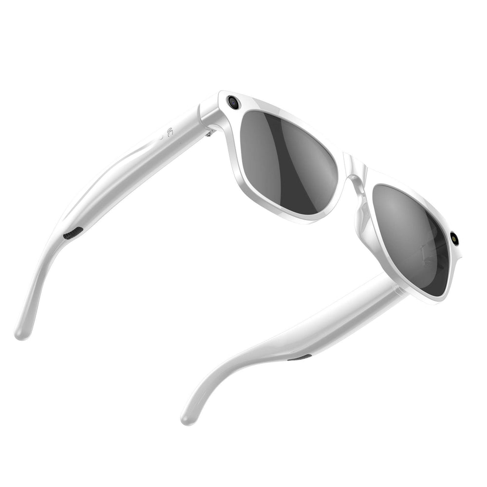 White sunglasses with reflective lenses on a white background