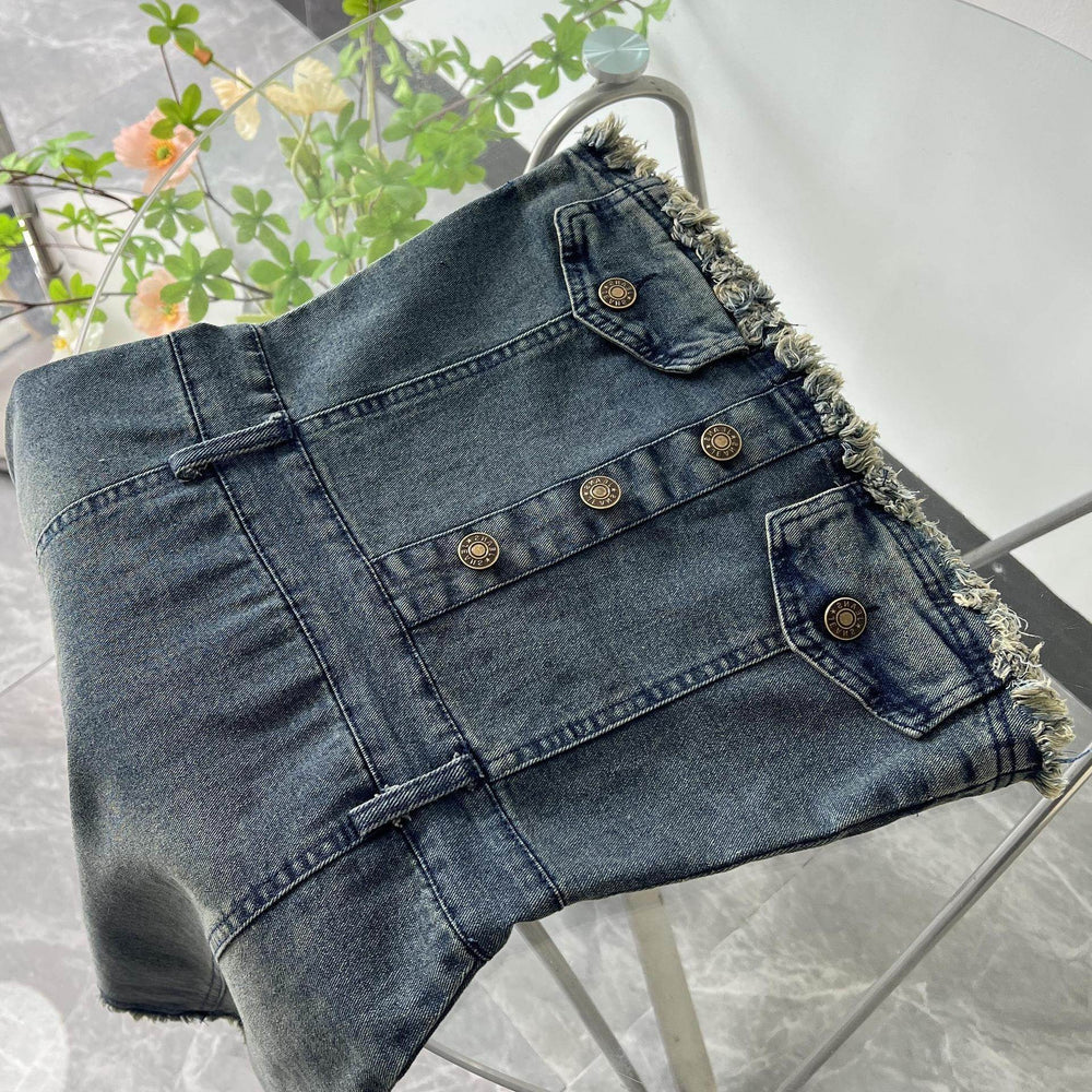 Design Waist-tight Tube Top Raw Edge Denim jeans mini club Dress - EX-STOCK Canada