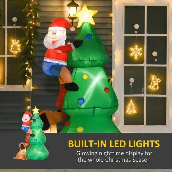 5.9ft Inflatable Christmas Tree, Santa Claus, Dog, LED Lights, Indoor, Outdoor, Home, Garden, Lawn, Decoration EX-STOCK Canada
