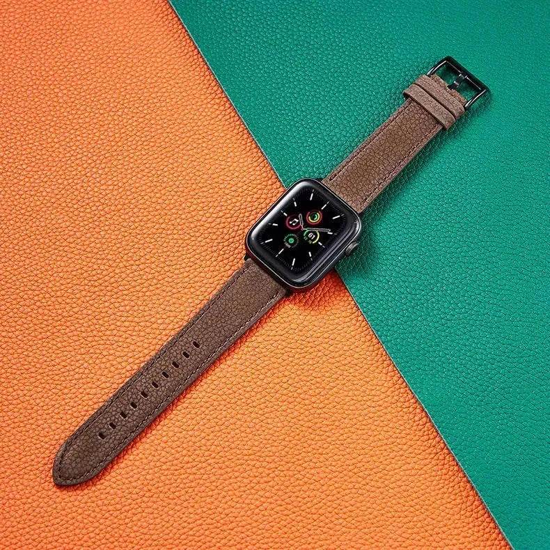 Suitable For Iwatch SE Strap Lychee Pattern Oil Wax Leather Strap New Silicone Leather Strap - EX-STOCK Canada