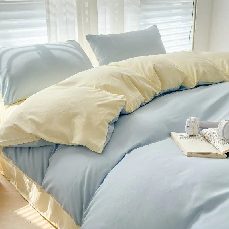 Solid Color Four-piece Set Simple Washed Sanding Duvet Cover EX-STOCK Canada