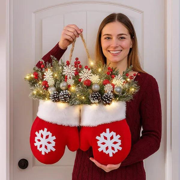 Christmas Garland Creative Glove Shaped Simulated Flower Wreath Window Door Gate Decoration Door Sign Xmas Party Decoration EX-STOCK Canada