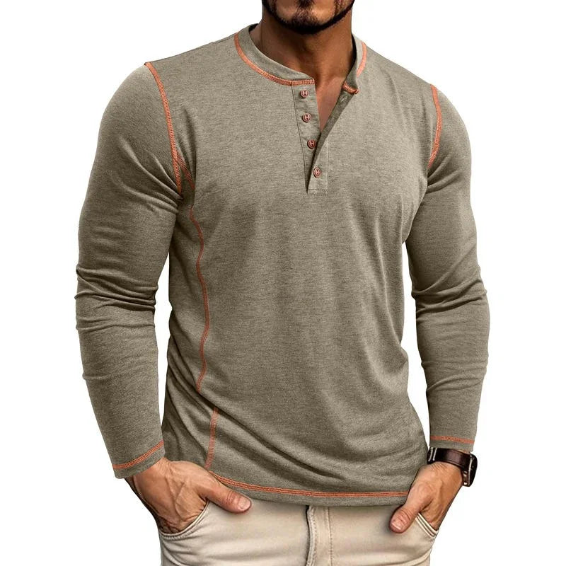 European And American Men's Henley Shirt With Four-button Top EX-STOCK Canada