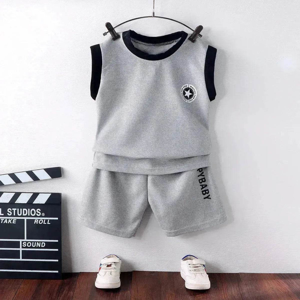 Children's Vest Suit Western Style Sleeveless Waffle two piece for boys casual wears for boys. - EX-STOCK Canada