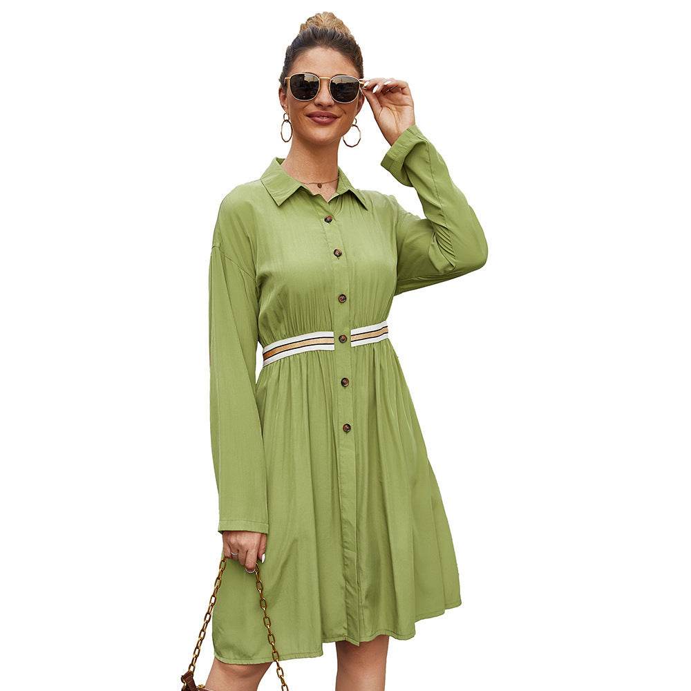 Summer Single Breasted Lapel long sleeve mini Shirt dress - EX-STOCK Canada