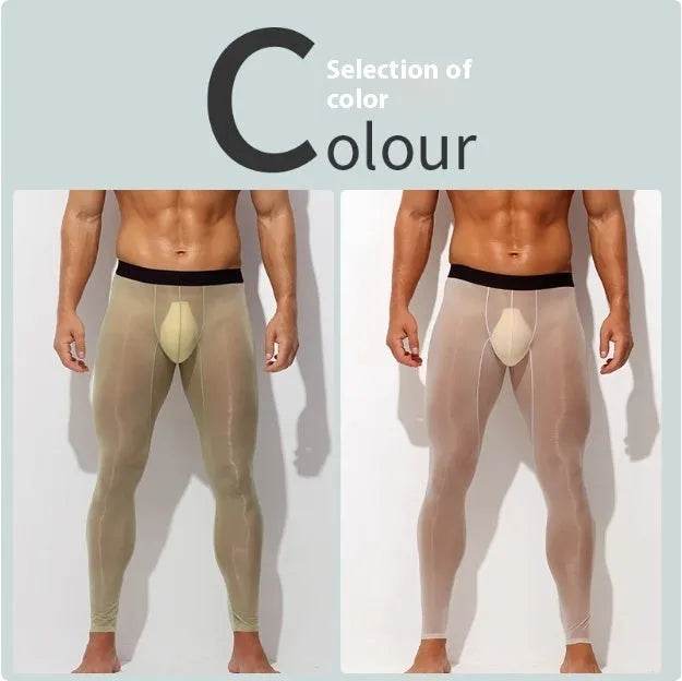 Men's Ultra thin Ice Silk Long John Skinny Flesh Nude Reflective Slim Leggings - EX-STOCK Canada