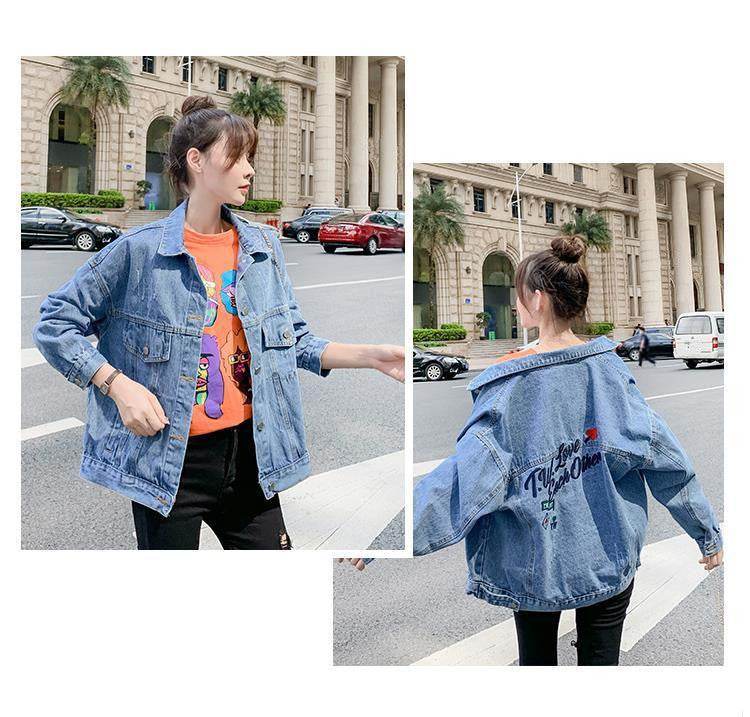 All-match Korean Style Loose Embroidered Denim Jacket Women - EX-STOCK Canada