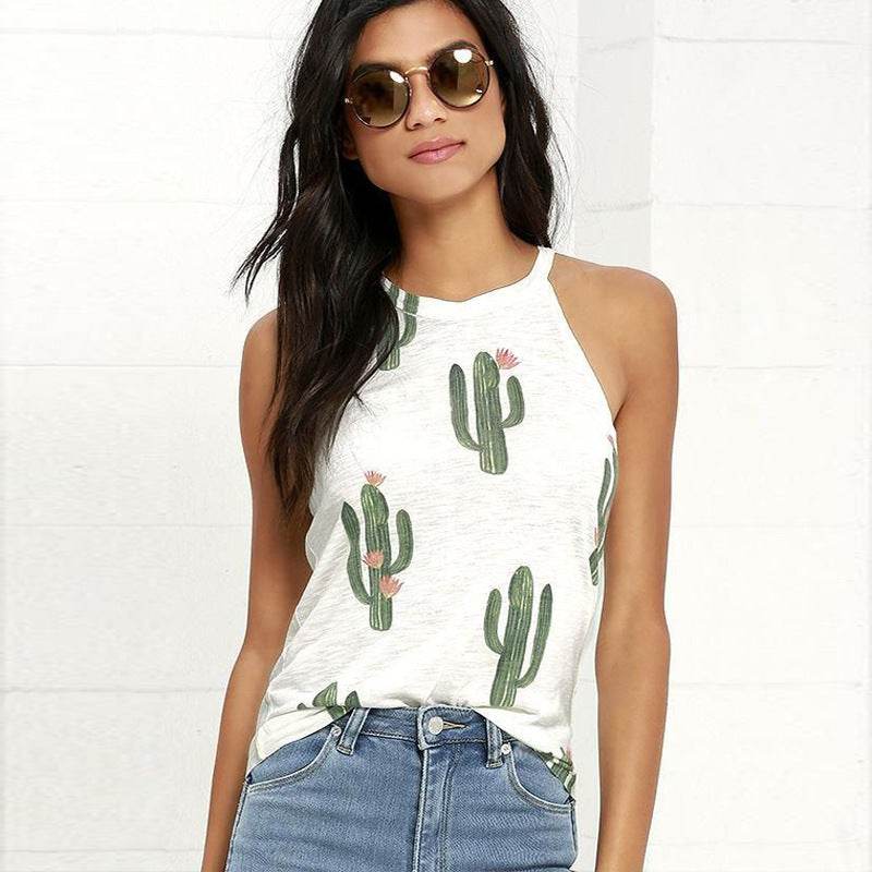Summer Halter neck blouse top Cactus Print Women - EX-STOCK Canada