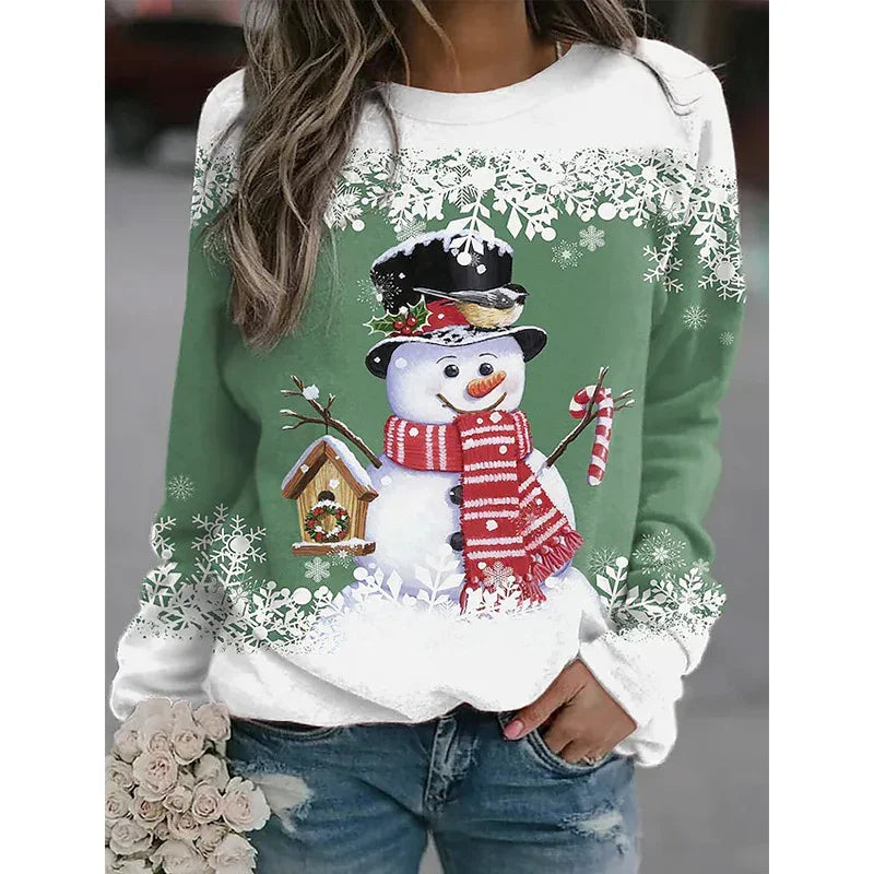Snowman Printed Panel Loose Sweater EX-STOCK Canada