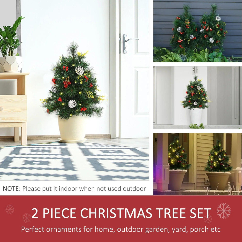 Arbre de Noël artificiel pré-éclairé de 2,5 pieds, 2 pièces, avec éclairage LED, mini arbre de Noël avec petites aiguilles de pin aux baies et décorations de pommes de pin pour le jardinEX-STOCK Canada