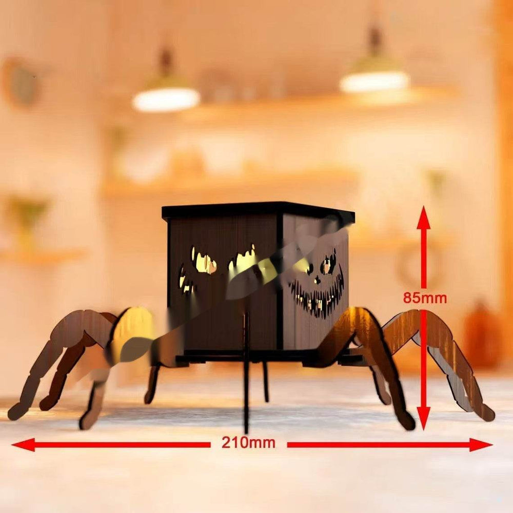 Cross-border New Ghost Halloween Spider Mini Lantern Candlestick Decorations Interesting Ornaments Wooden Craftwork - EX-STOCK Canada