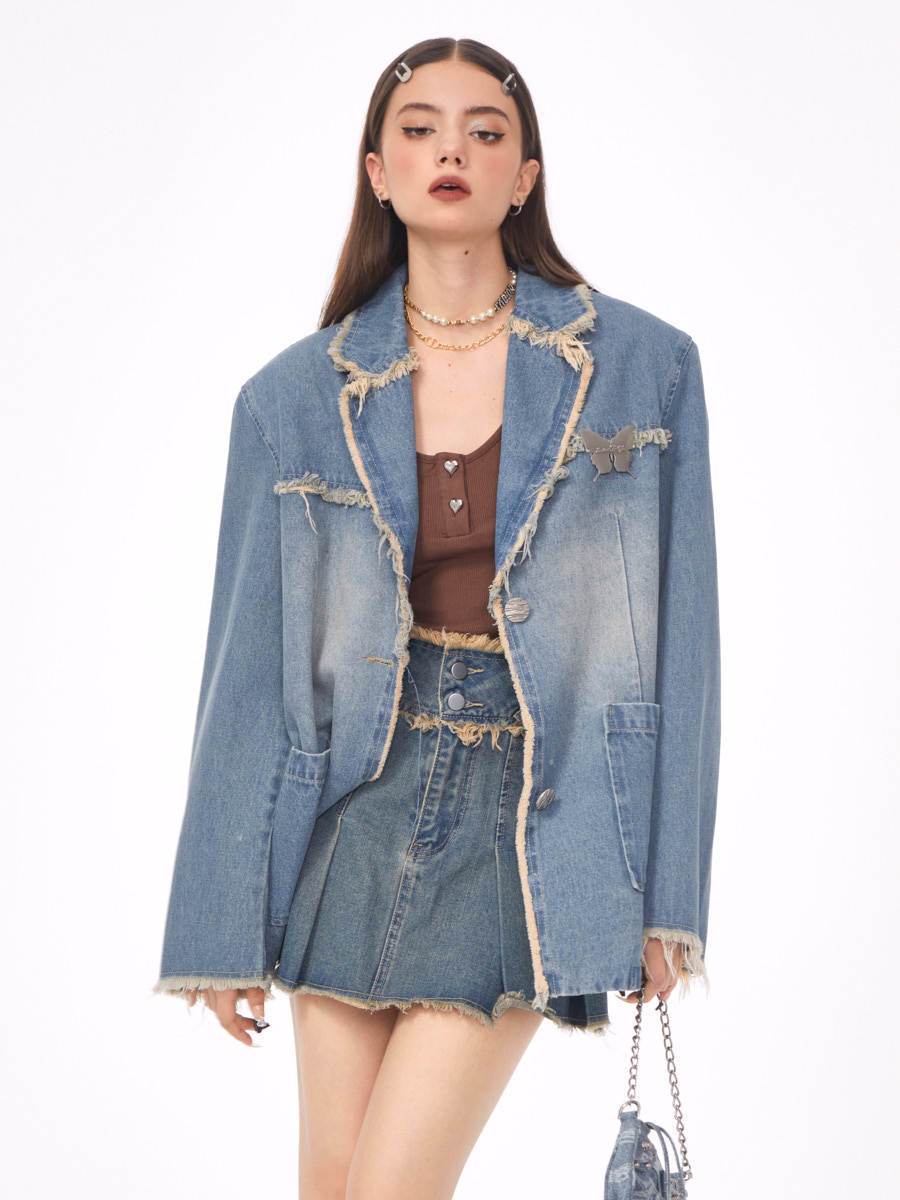 Casual Loose Denim Suit Jacket For Women - EX-STOCK Canada