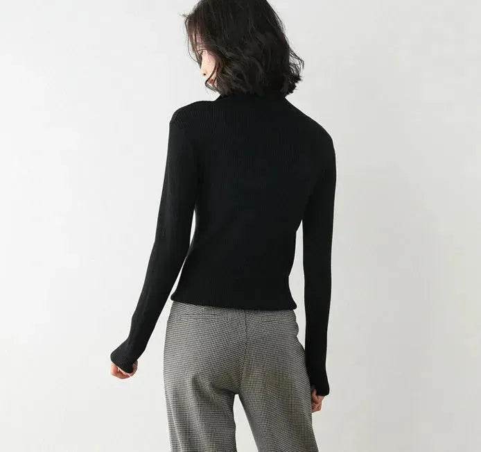 Women Autumn Winter Slim Fit High neck Half zip Knitted sweater Top - EX-STOCK Canada