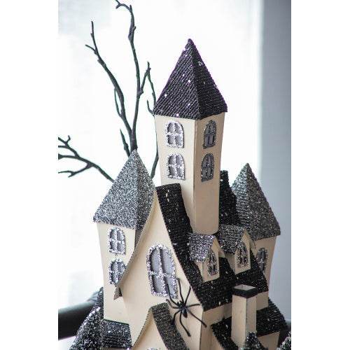 10x8.3x13.5 Cardboard Lighted Haunted House, Black Beige Tabletop Holiday Halloween Decor, Battery Powered - EX-STOCK Canada