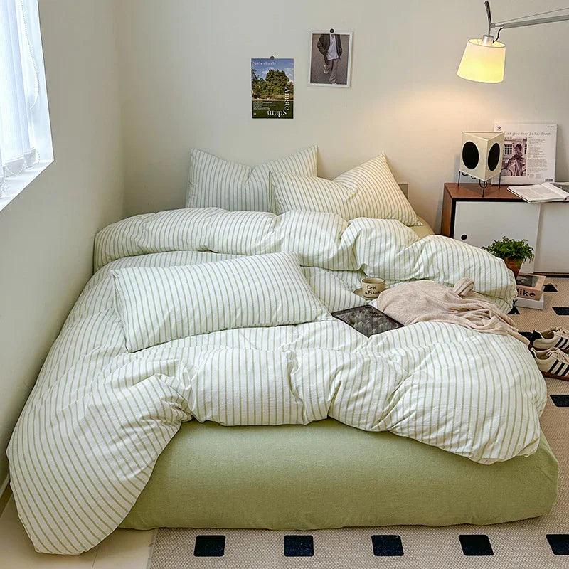 Cotton Yarn-dyed Washed Cotton Four-piece Set Full-cotton Fitted Sheet Non-printed Minimalist Bed Sheet Duvet Cover EX-STOCK Canada