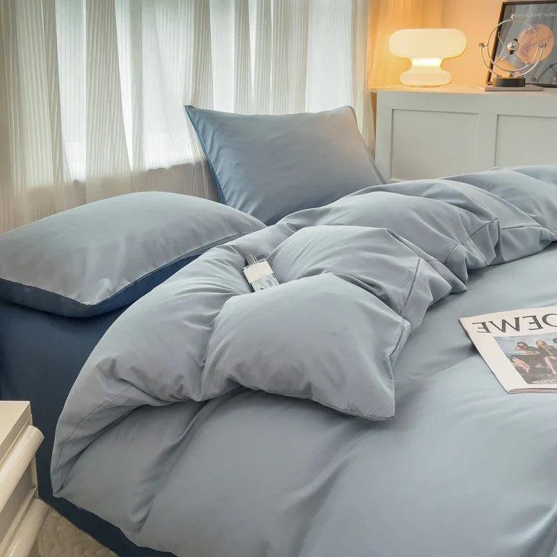 Solid Color Four-piece Set Simple Washed Sanding Duvet Cover EX-STOCK Canada