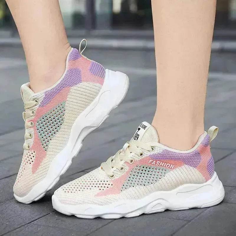 Casual Colorblock Lace-up Sneakers Girls Versatile Breathable Lightweight Walking Running Shoes - EX-STOCK Canada