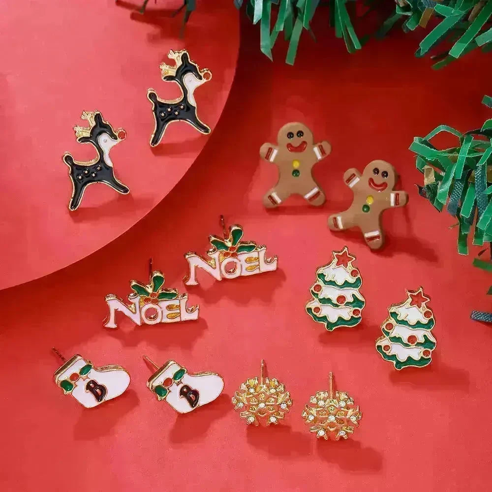 Christmas Stud Combination Suit Snowflake Elk Earrings - EX-STOCK CANADA