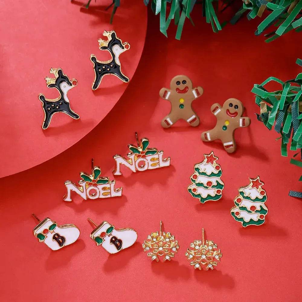 Christmas Stud Combination Suit Snowflake Elk Earrings - EX-STOCK Canada