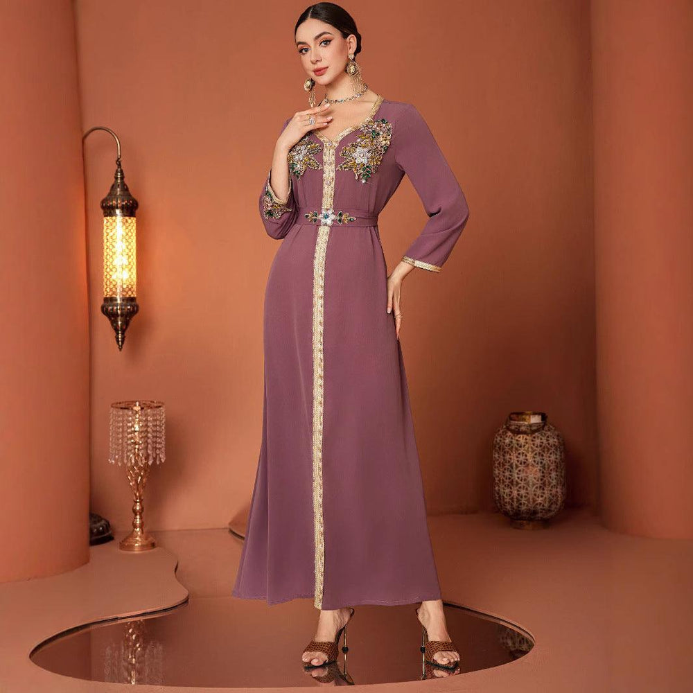 Robe musulmane élégante à la mode du Moyen-Orient avec nouvelle broderie en mousseline - EX-STOCK Canada