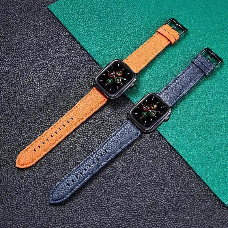Suitable For Iwatch SE Strap Lychee Pattern Oil Wax Leather Strap New Silicone Leather Strap - EX-STOCK Canada