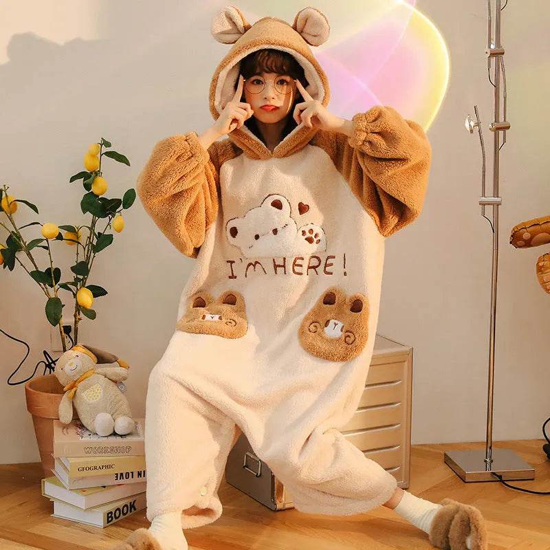 One Piece Pajamas Women's Coral Wool In Winter - EX-STOCK Canada