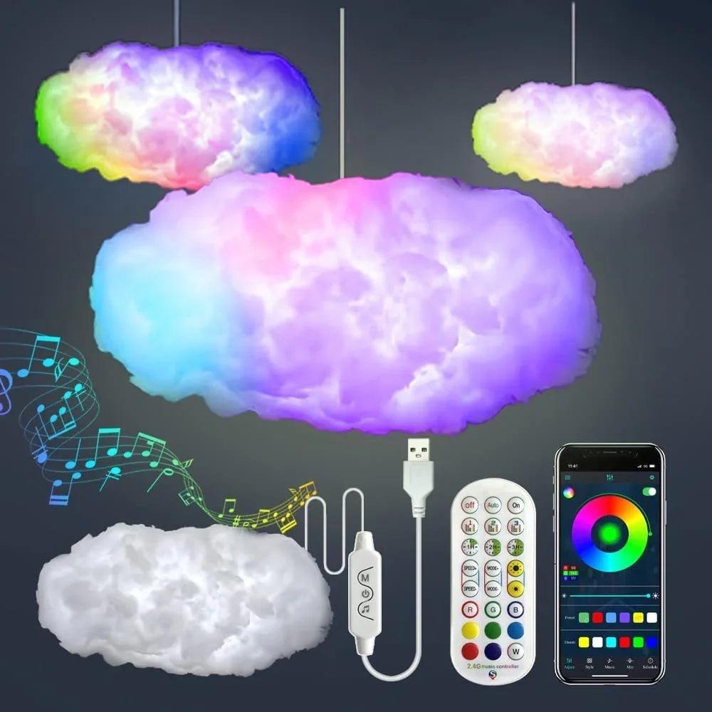 Lumière USB Cloud Contrôlée par Application, Synchronisation Musicale, Lumière Ambiante 3D RGBIC, Simulation d’Éclairs, Nuages, Lumière pour ChambreEX-STOCK Canada