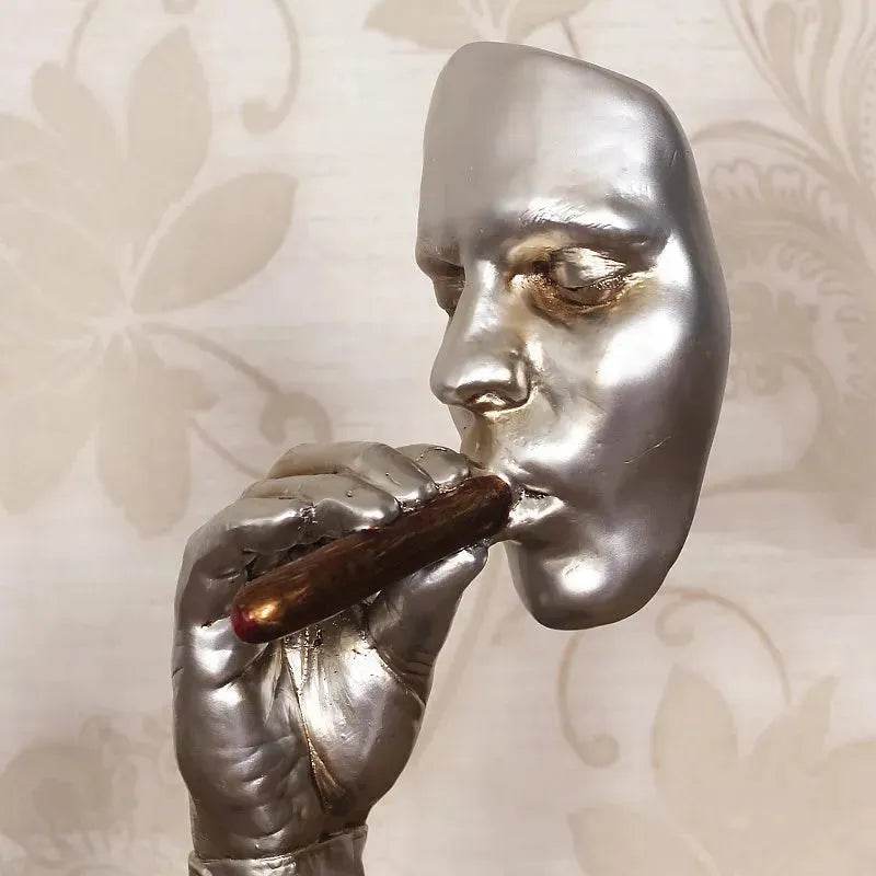 Retro Meditators Abstract Sculpture Man Smoking Cigar Face Statue. - EX-STOCK Canada