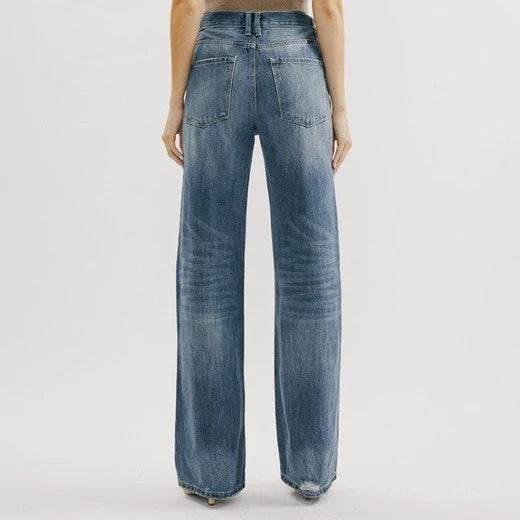 Blue Jeans Pant women Mid waist Denim Wide Leg Denim Pant - EX-STOCK Canada